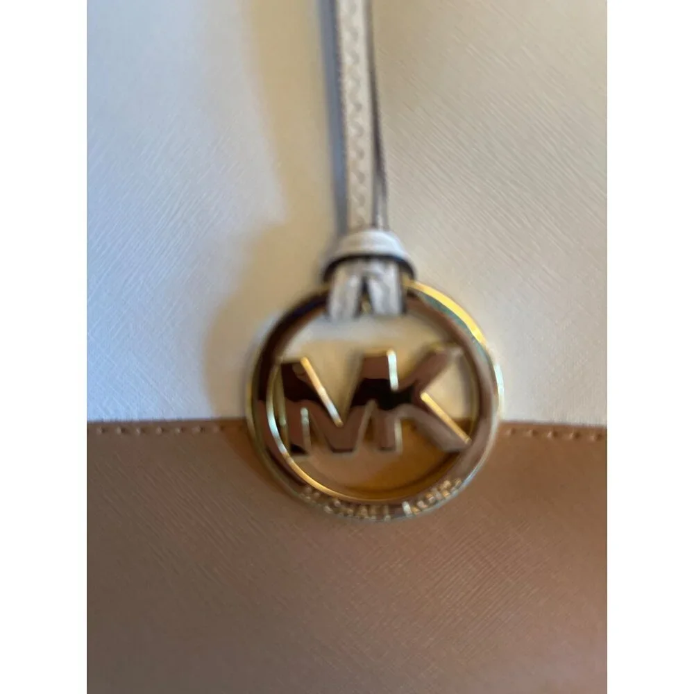 Michael Kors Sutton Large Two-Tone Leather Tote Bag Gold Accents Crossbody Strap